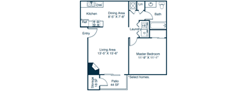 A1 Floor Plan at The Parke at Trinity Apartment Homes, North Carolina, 27607