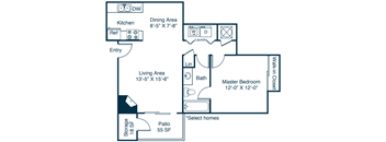 A2 Floor Plan at The Parke at Trinity Apartment Homes, Raleigh, NC