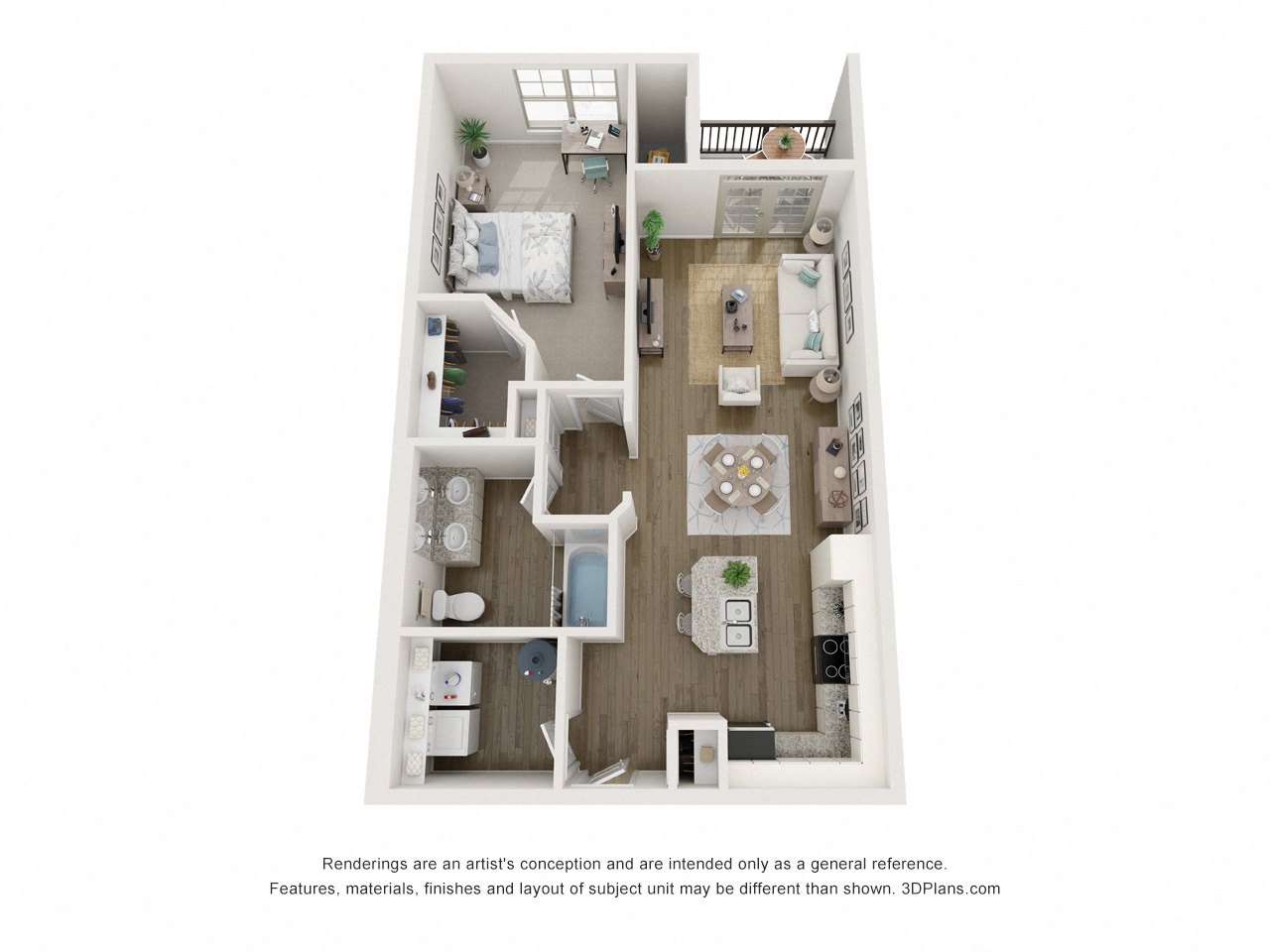 One bedroom one bathroom floor plan at Litchford 315 Apartments, Raleigh, NC, 27615