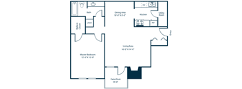 One bedroom one bathroom floor plan at Madison Southpark Apartment Homes, Charlotte, NC, 28226