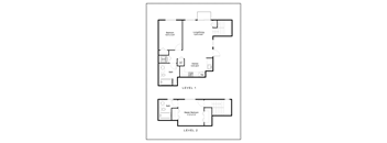 A floor plan of a two level home with a living room, dining room, kitchen, and bathrooms.