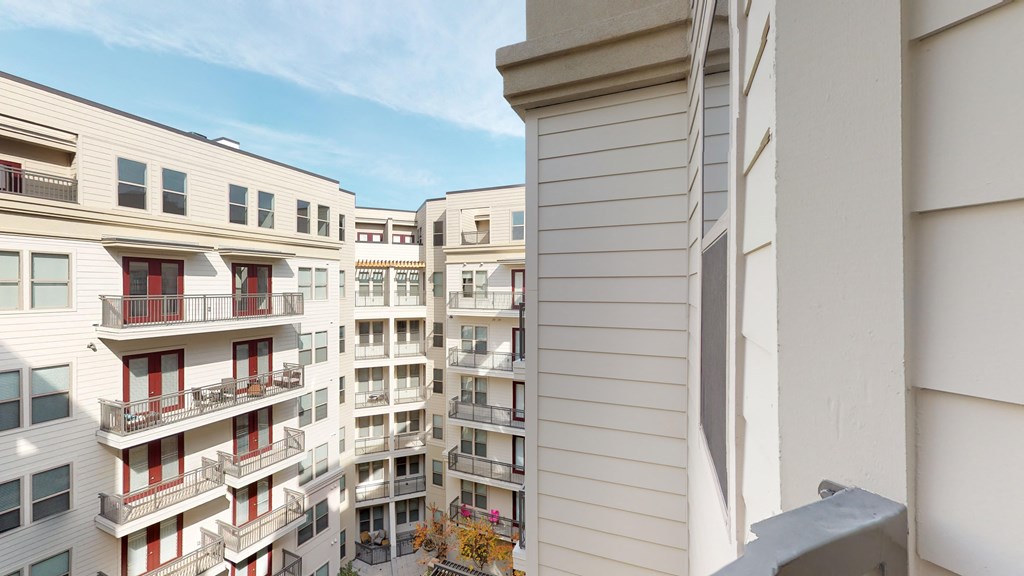 View of apartment building from resident patio
