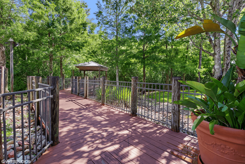 Walking trail with scenic views and bridge
