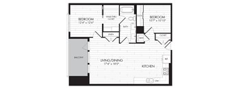 2A 2 Bedroom 2 Bathroom Floor Plan