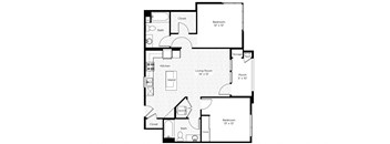 2BB-S 2 Bedroom 2 Bathroom Floor Plan