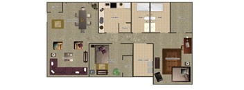2 Bedroom 2 Bathroom Floor Plan at Columbia Hills Apartments, Columbia