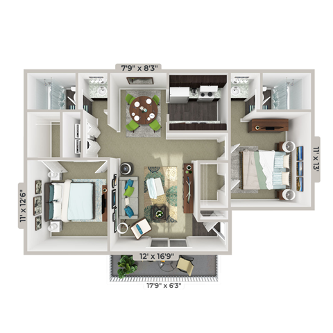 2 bed 2 bathroom floorplan