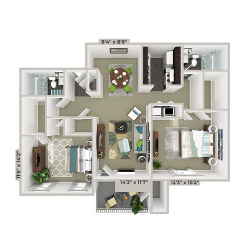 2 bedroom 2 bathroom floorplan