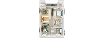2 bedroom 2 bathroom floorplan at Patriot Point Apartment Homes, North Carolina 