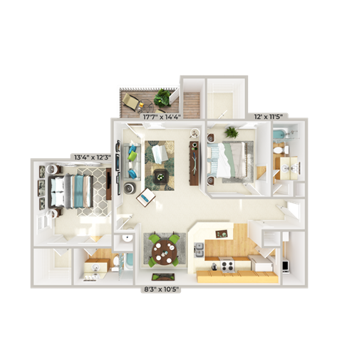 2 bed 2 bathroom floorplan