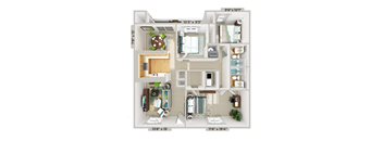 3 bedroom 2 bathroom floorplan at Patriot Point Apartment Homes, Spring Lake, NC 28390
