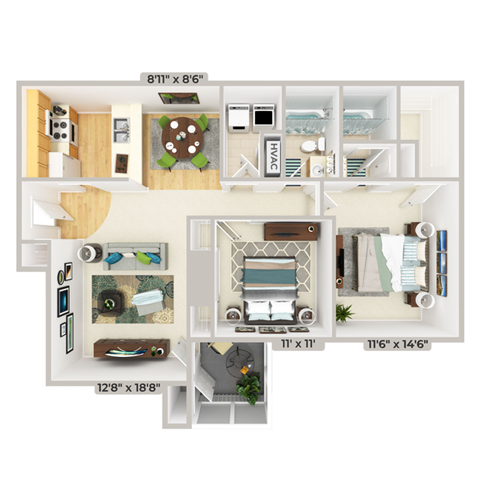 Jefferson Floor Plan at Brandemere Apartment Homes, Winston Salem