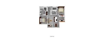 Two Bedroom Two Bathroom Floorplan 1051