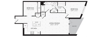 2D 2 Bedroom 2 Bathroom Floor Plan