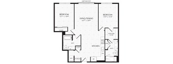 2F-R 2 Bedroom 2 Bathroom Floor Plan