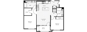 2FA-N 2 Bedroom 2 Bathroom Floor Plan