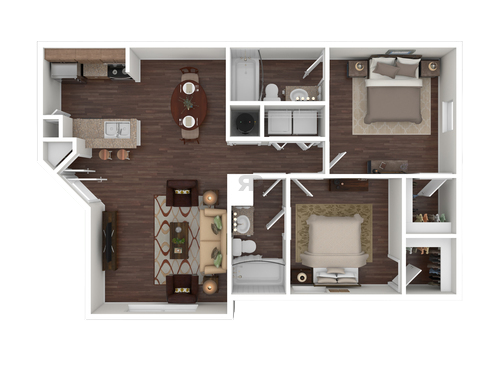Two Bedroom Two Bathroom Floor Plan 945 Square Feet