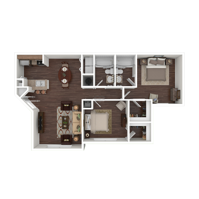 Two Bedroom Two Bathroom Floor Plan 968 Square Feet