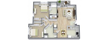 Two bedroom two bath 897 floor plan