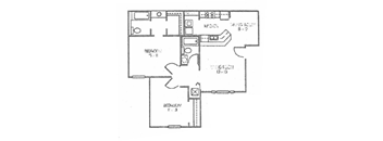 Two bedroom two bathroom 947 square foot floor plan