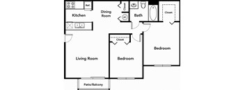 2 Bedroom 1 Bathroom Floor Plan 761 square feet