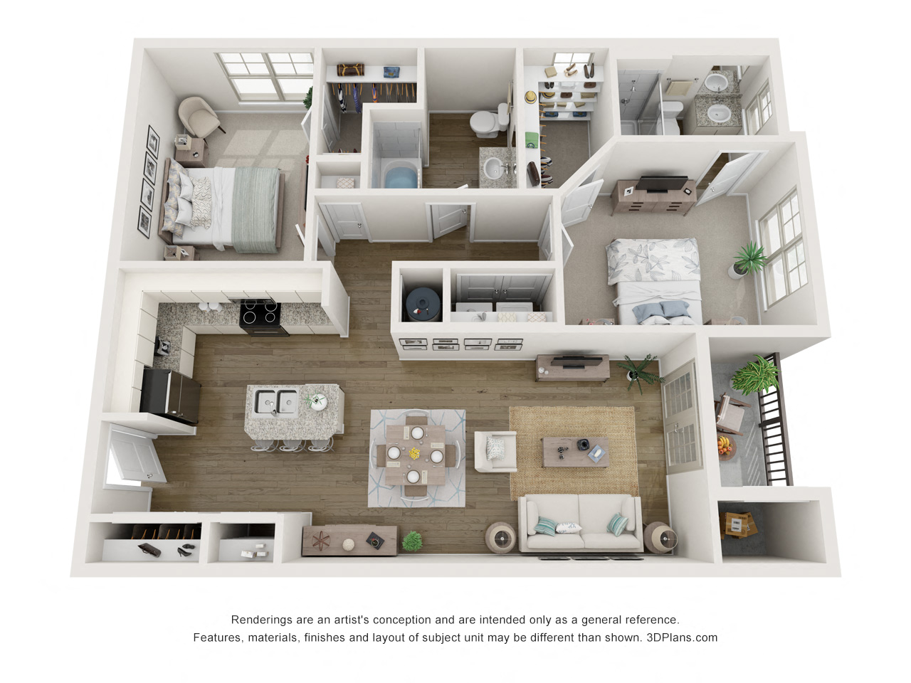 Two bedroom two bath floor plan at Litchford 315 Apartments, Raleigh, NC