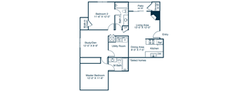B2 Floor Plan at The Parke at Trinity Apartment Homes, North Carolina
