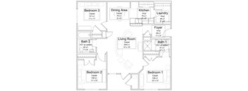 3 Bedroom Floorplan 1106 SQFT