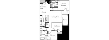 three bedroom two bathroom floorplan