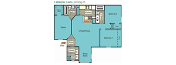 Three Bedroom Two Bathroom Floor Plan