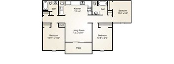 3 bedroom 2 bathroom floorplan