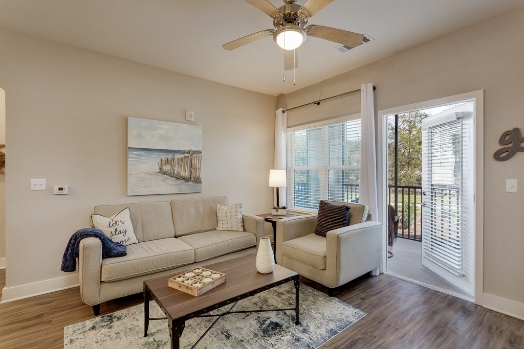 a living room with a couch and a coffee table