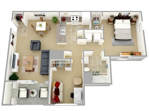 One Bedroom One Bathroom Floor Plan at Crestview Apartments, Fredericksburg, Virginia