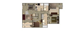 3 Bed 2 Bath Floor Plan 1128 Sqft