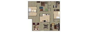Three Bed Two Bath Floor Plan at Columbia Hills Apartments, Tennessee