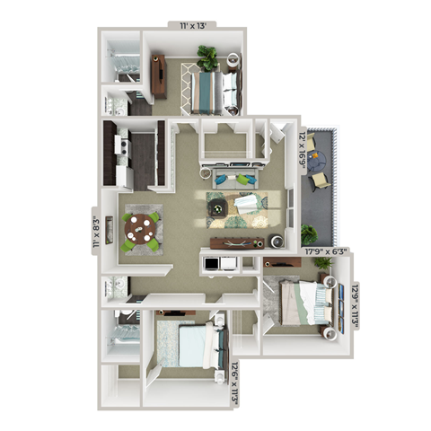 3 bedroom 2 bathroom floorplan