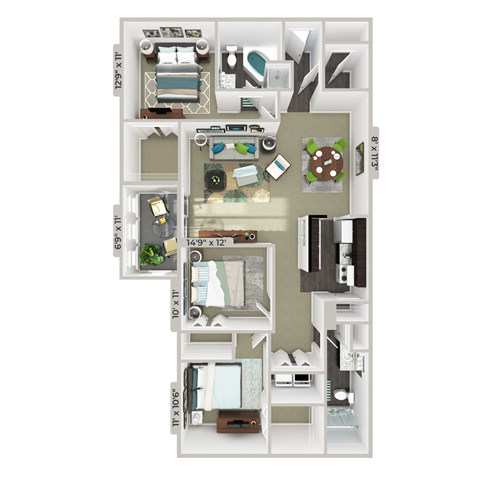 3 bedroom 2 bathroom floorplan