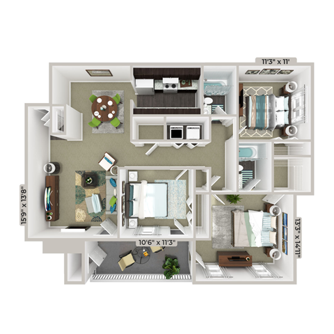 3 bedroom 2 bathroom floorplan