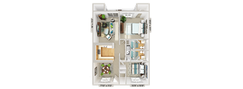 2 bedroom 2 bathroom floorplan at Patriot Point Apartment Homes, North Carolina, 28390
