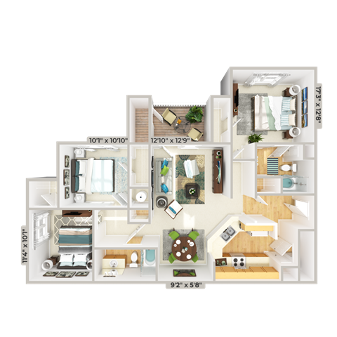 3 bedroom 2 bathroom floorplan