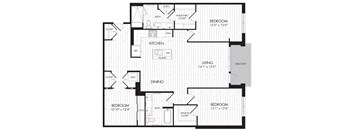 3D 3 Bedroom 2 Bathroom Floor Plan