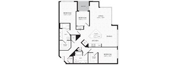 3F-R 3 Bedroom 2 Bathroom Floor Plan