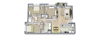 Three Bedroom Two Bathroom  1112 square foot Floor Plan