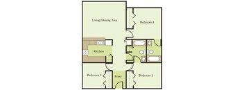3 Bedroom 2 Bathroom Floor Plan