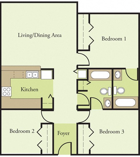 3 Bedroom 2 Bathroom Floor Plan