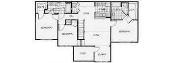 3 Bedroom 2 Bathroom Floor Plan-1281sqft