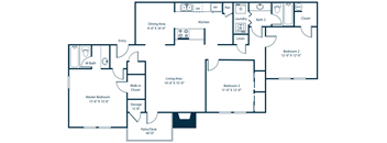 Three bedroom two bathroom floorplan at Madison Southpark Apartment Homes, Charlotte, NC