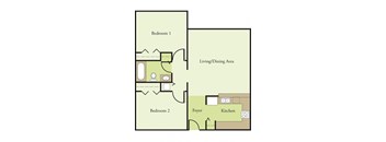 2 Bedroom 1 Bathroom Floor Plan