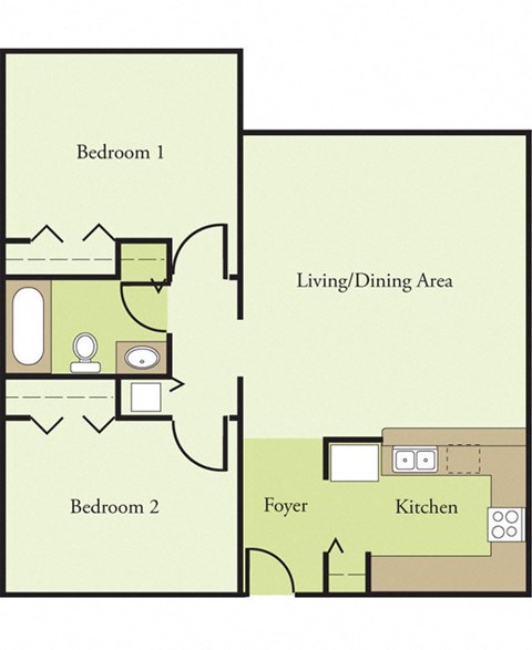 2 Bedroom 1 Bathroom Floor Plan