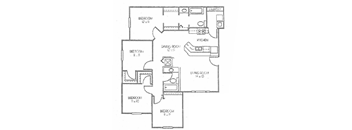 Four bedroom Two bathroom 1375 square foot floor plan